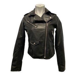 Zara Women’s Black Faux Leather Biker Jacket Size Medium